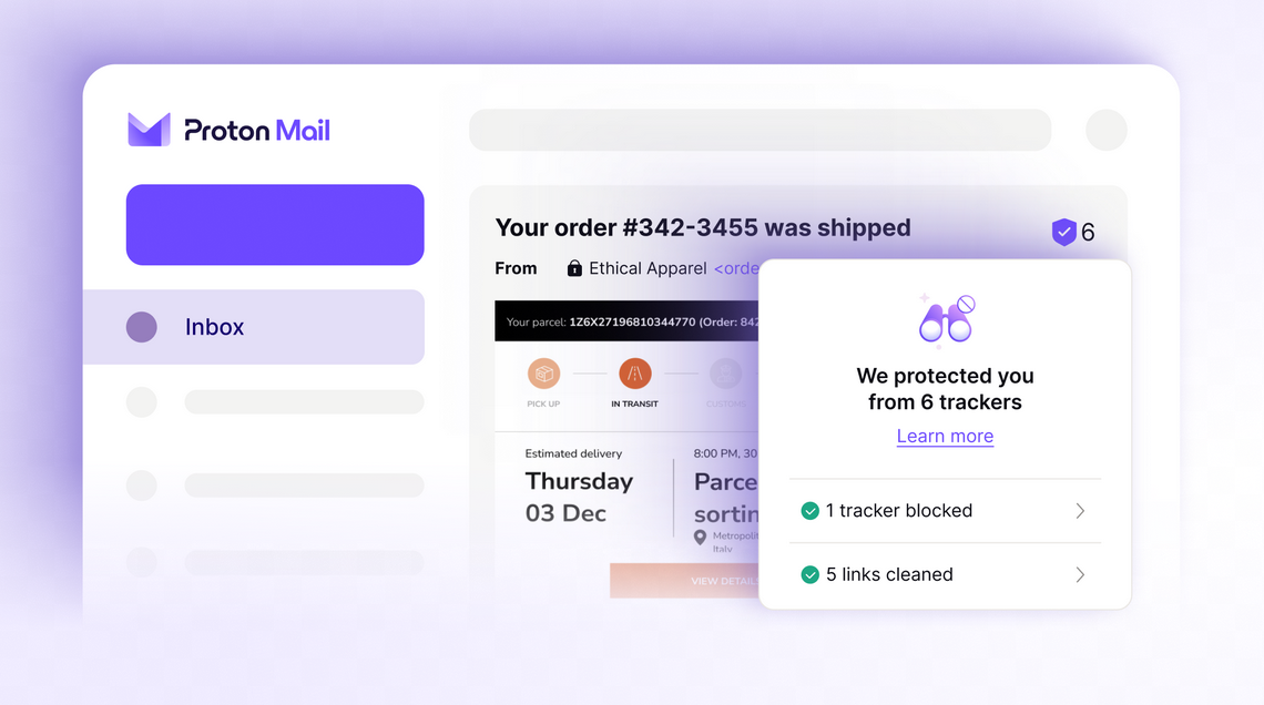 Proton Mail protecting privacy and unwanted tracking.